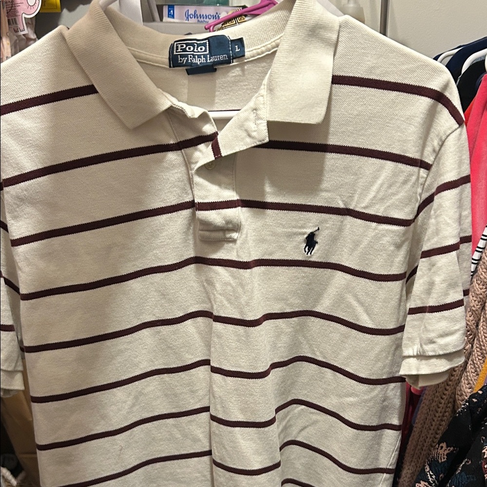 Polo by Ralph Lauren Men's Shirt in Cream with Brown Stripes